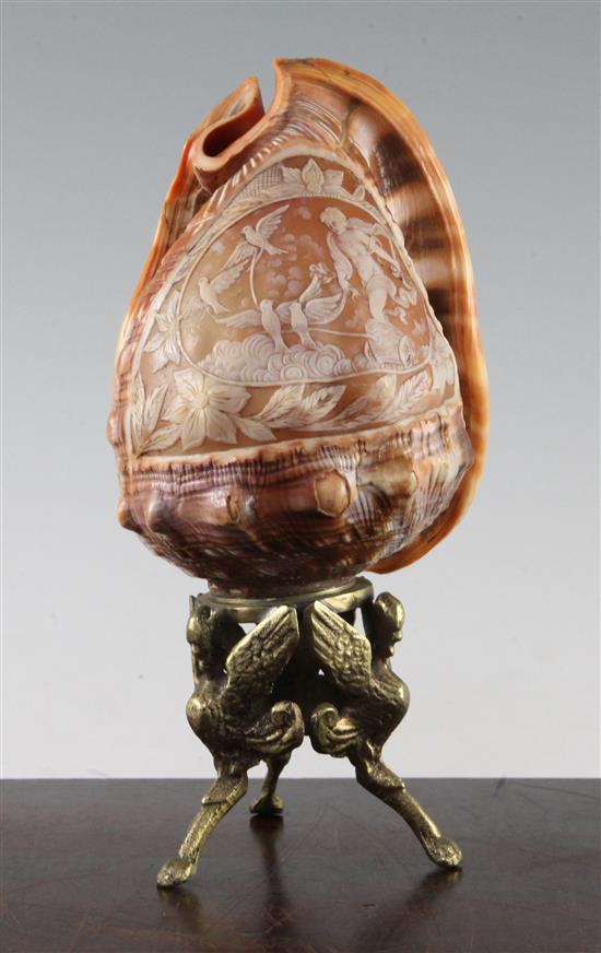 An Italian conch shell cameo table lamp, 7.75in.